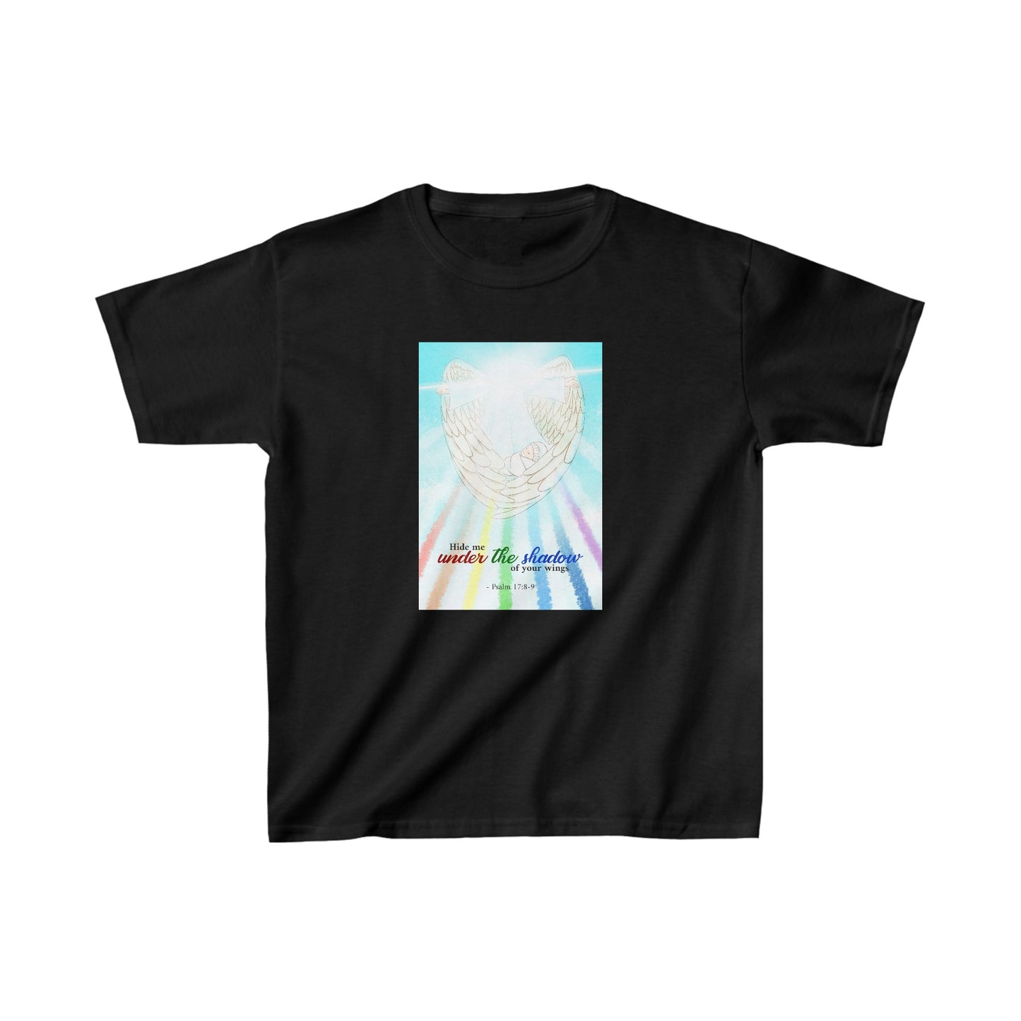 Hide Me Under The Shadow Of Your Wing (Black) Kids Heavy Cotton™ Tee