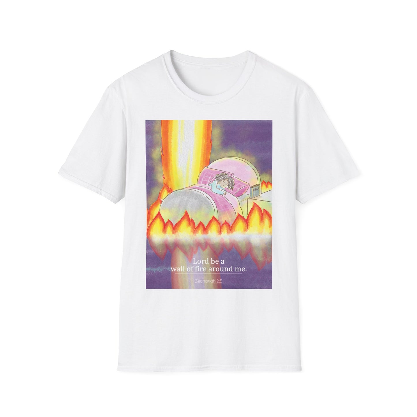 Lord Be A Wall Of Fire Around Me (White) Unisex Softstyle T-Shirt