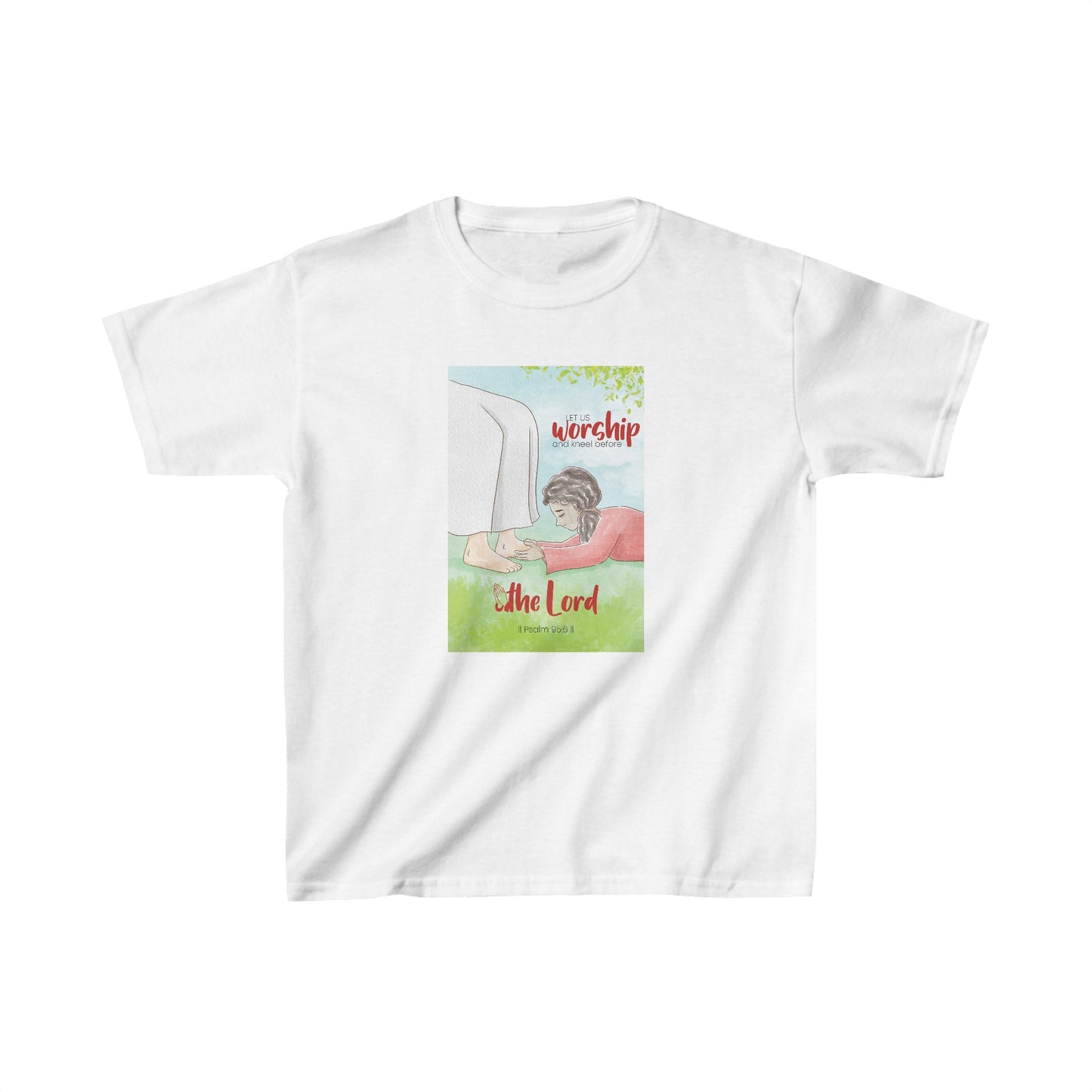 Let Us Worship And Kneel Before The Lord (White) Kids Heavy Cotton™ Tee