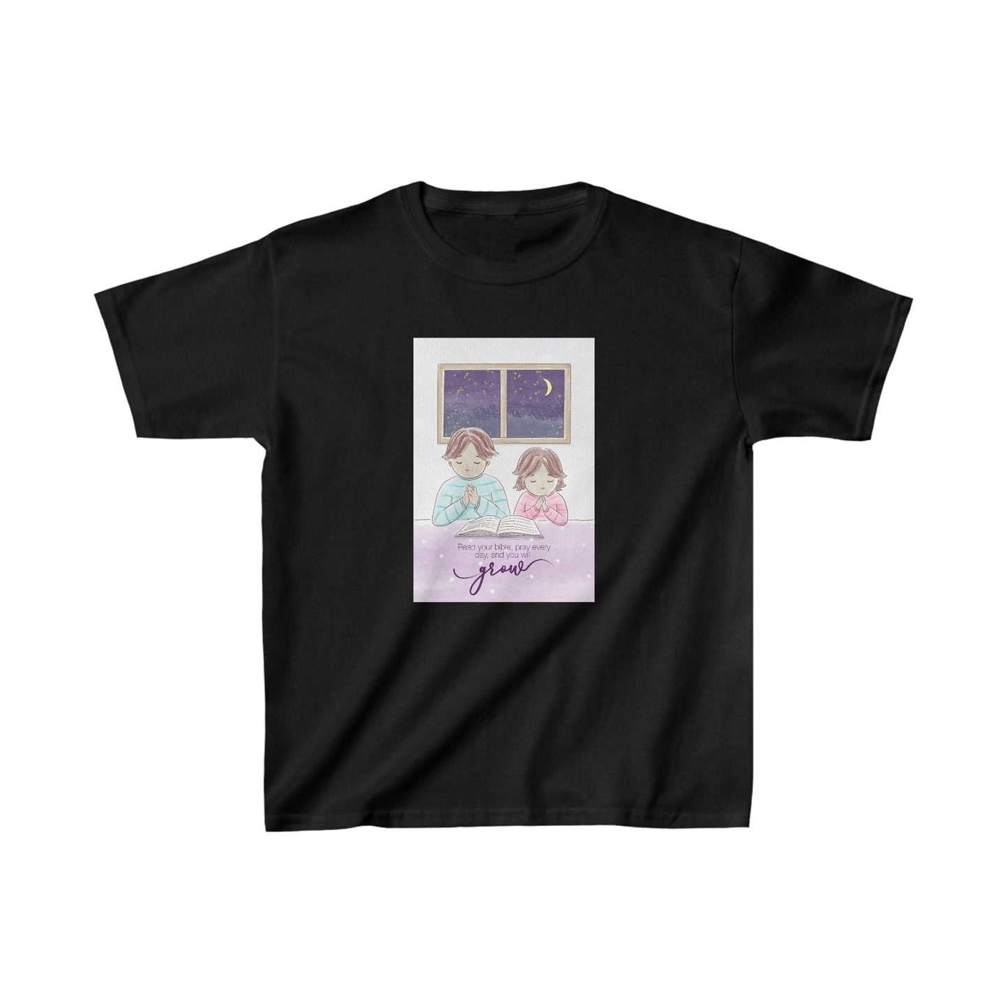 Read Your Bible Pray Every Day and You Will Grow (Black) Kids Heavy Cotton™ Tee