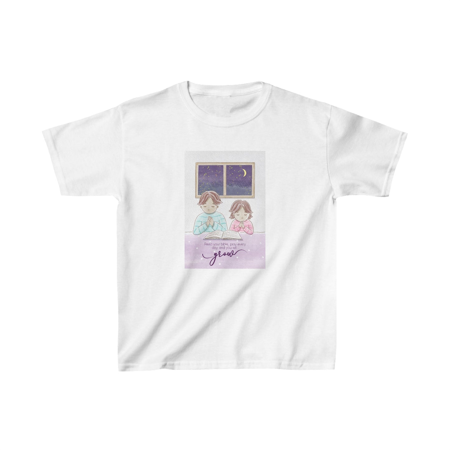 Read Your Bible Pray Every Day and You Will Grow (White) Kids Heavy Cotton™ Tee