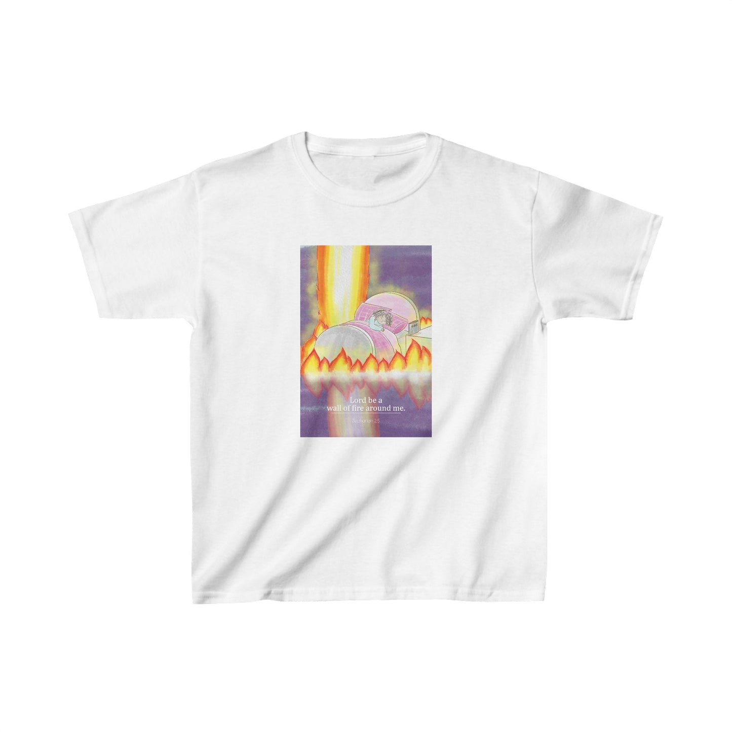 Lord Be A Wall Of Fire Around Me (White) Kids Heavy Cotton™ Tee