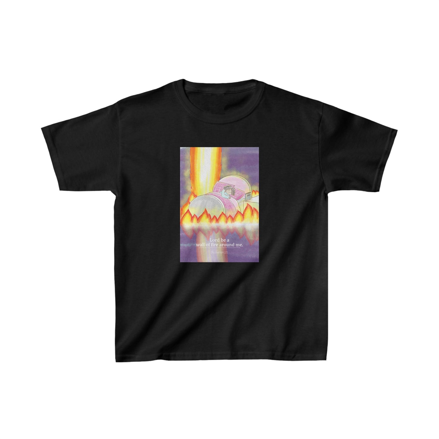 the Lord Be a Wall of Fire Around Me (Black) Kids Heavy Cotton™ Tee