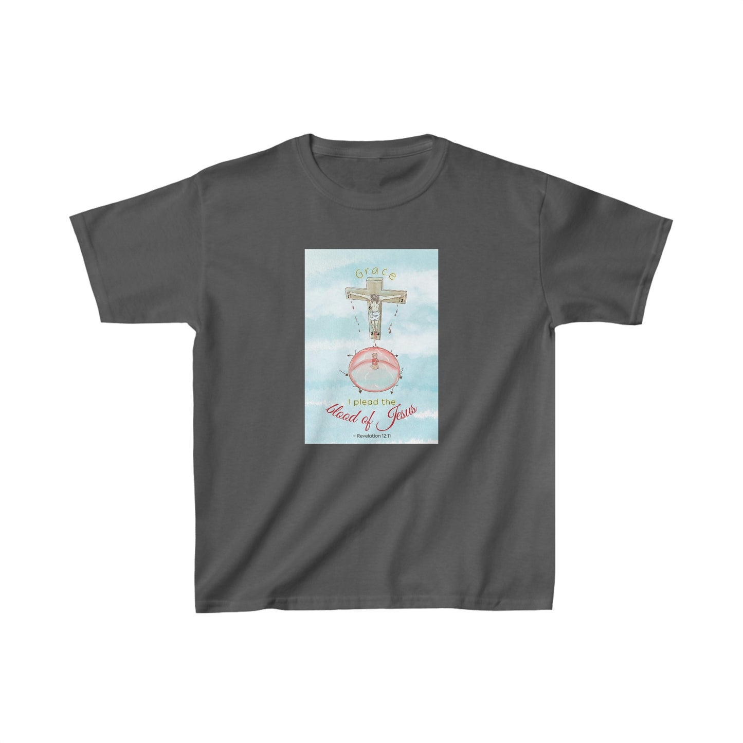 I Plead The Blood Of Jesus (Grey) Kids Heavy Cotton™ Tee