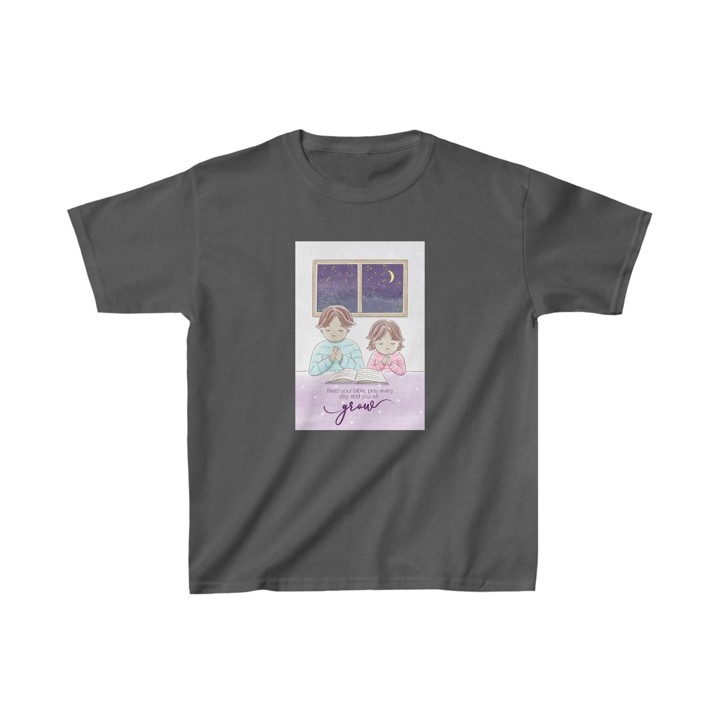 Read Your Bible Pray Every Day and You Will Grow (Grey) Kids Heavy Cotton™ Tee