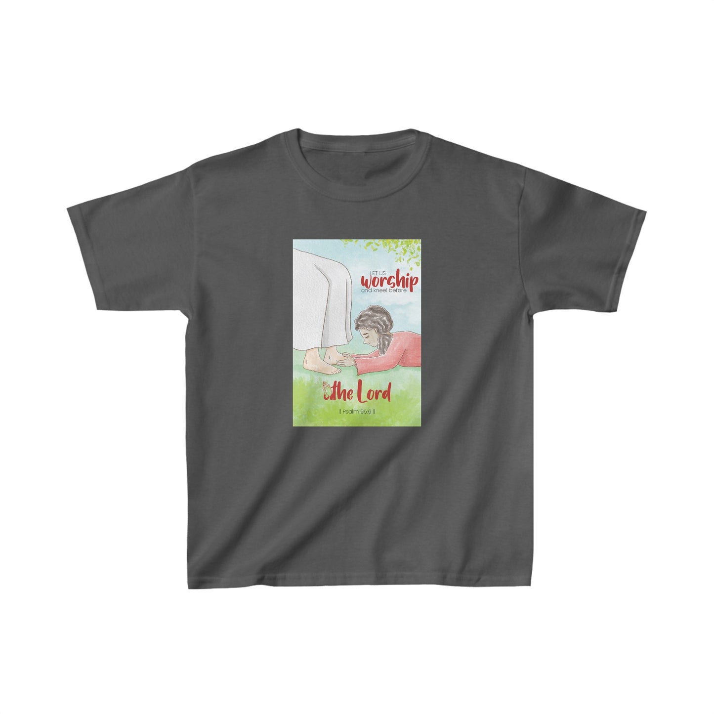 Let Us Worship And Kneel Before The Lord (Grey) Kids Heavy Cotton™ Tee