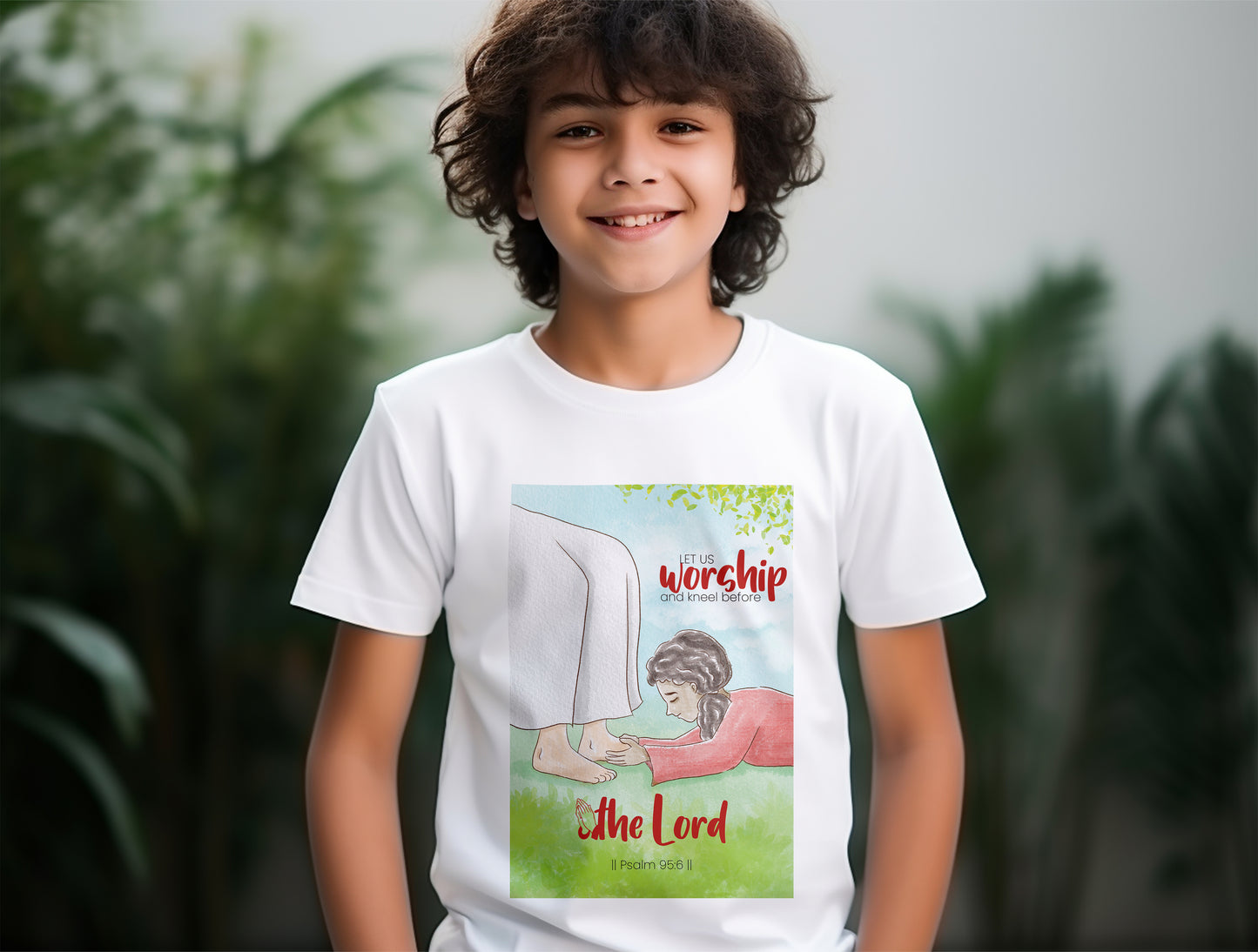 Let Us Worship And Kneel Before The Lord (White) Kids Heavy Cotton™ Tee