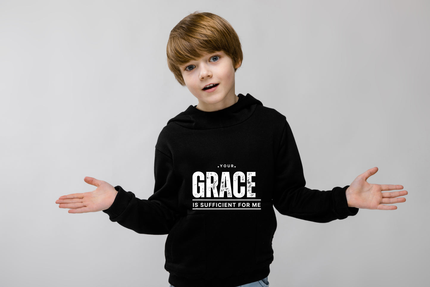 Your Grace Is Sufficient For Me (Black) Youth Heavy Blend Hooded Sweatshirt