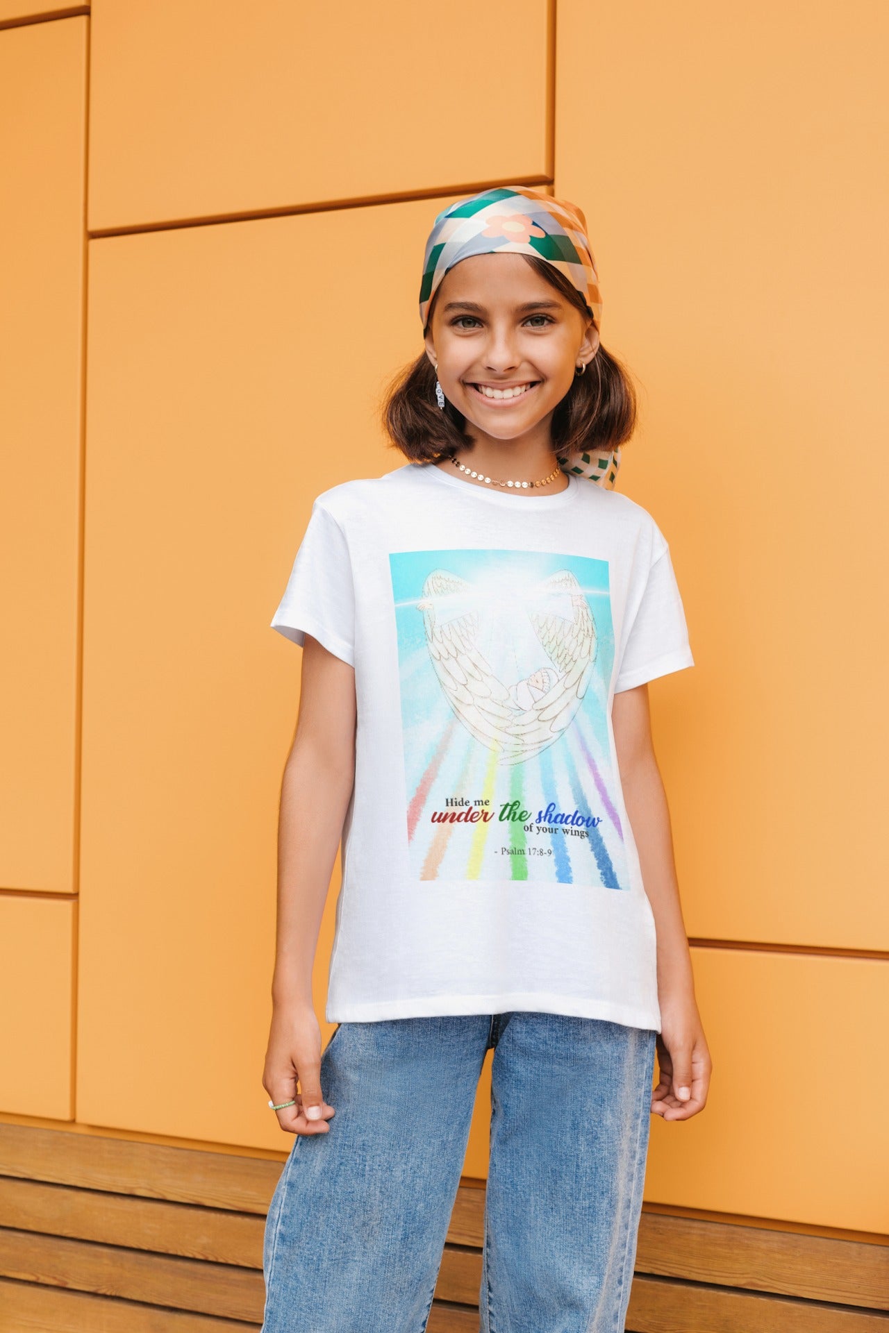 Hide Me Under The Shadow Of Your Wing (White) Kids Heavy Cotton™ Tee