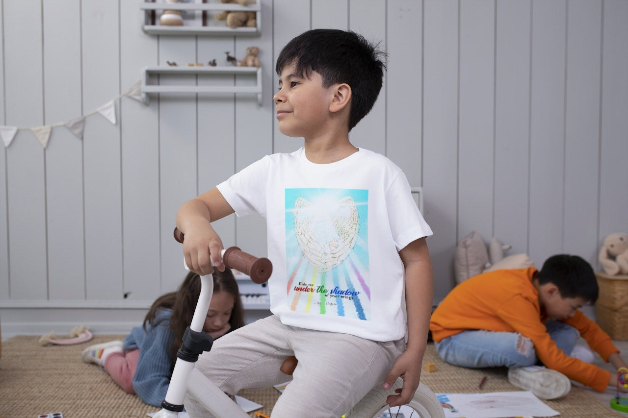 Hide Me Under The Shadow Of Your Wing (White) Kids Heavy Cotton™ Tee