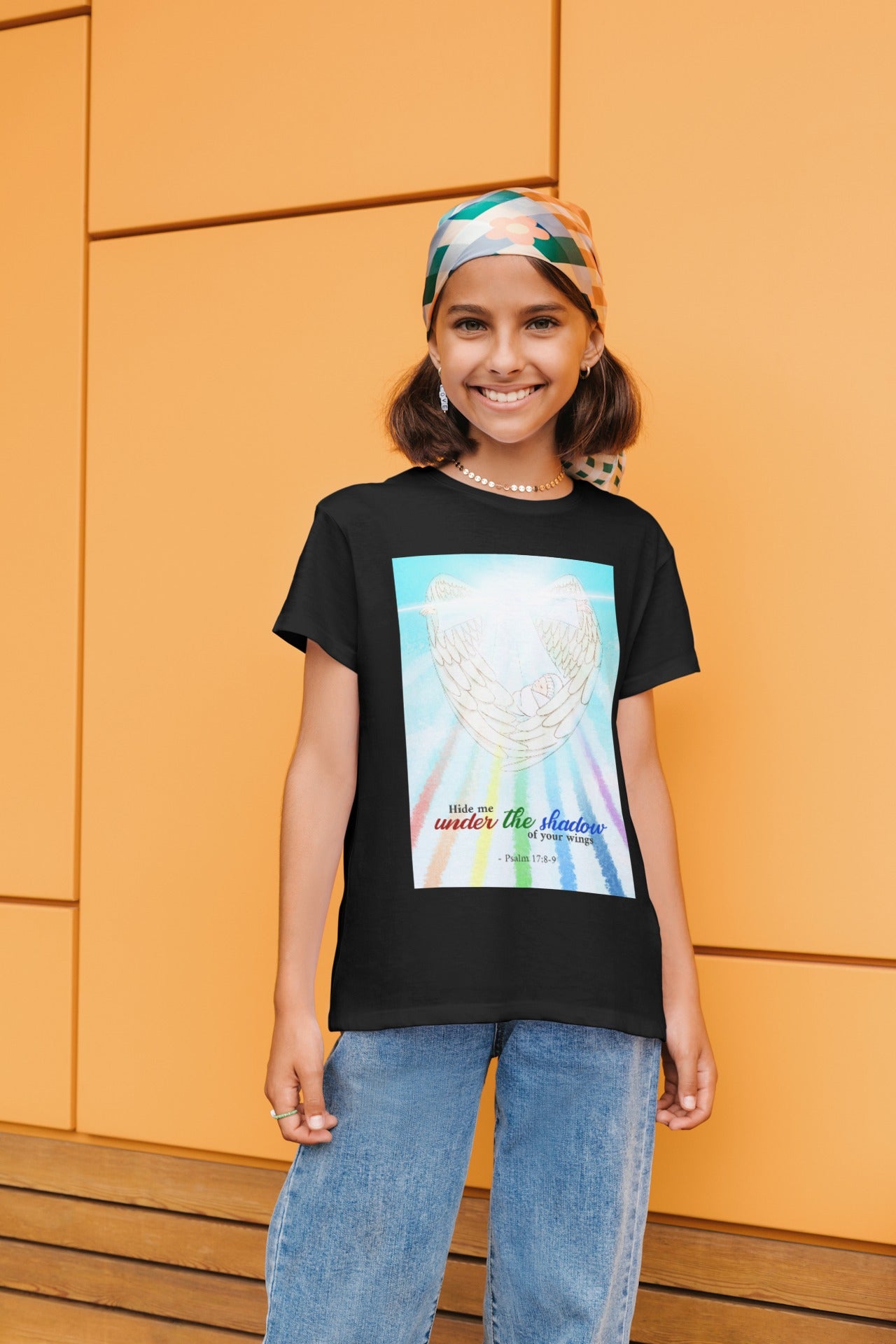 Hide Me Under The Shadow Of Your Wing (Black) Kids Heavy Cotton™ Tee