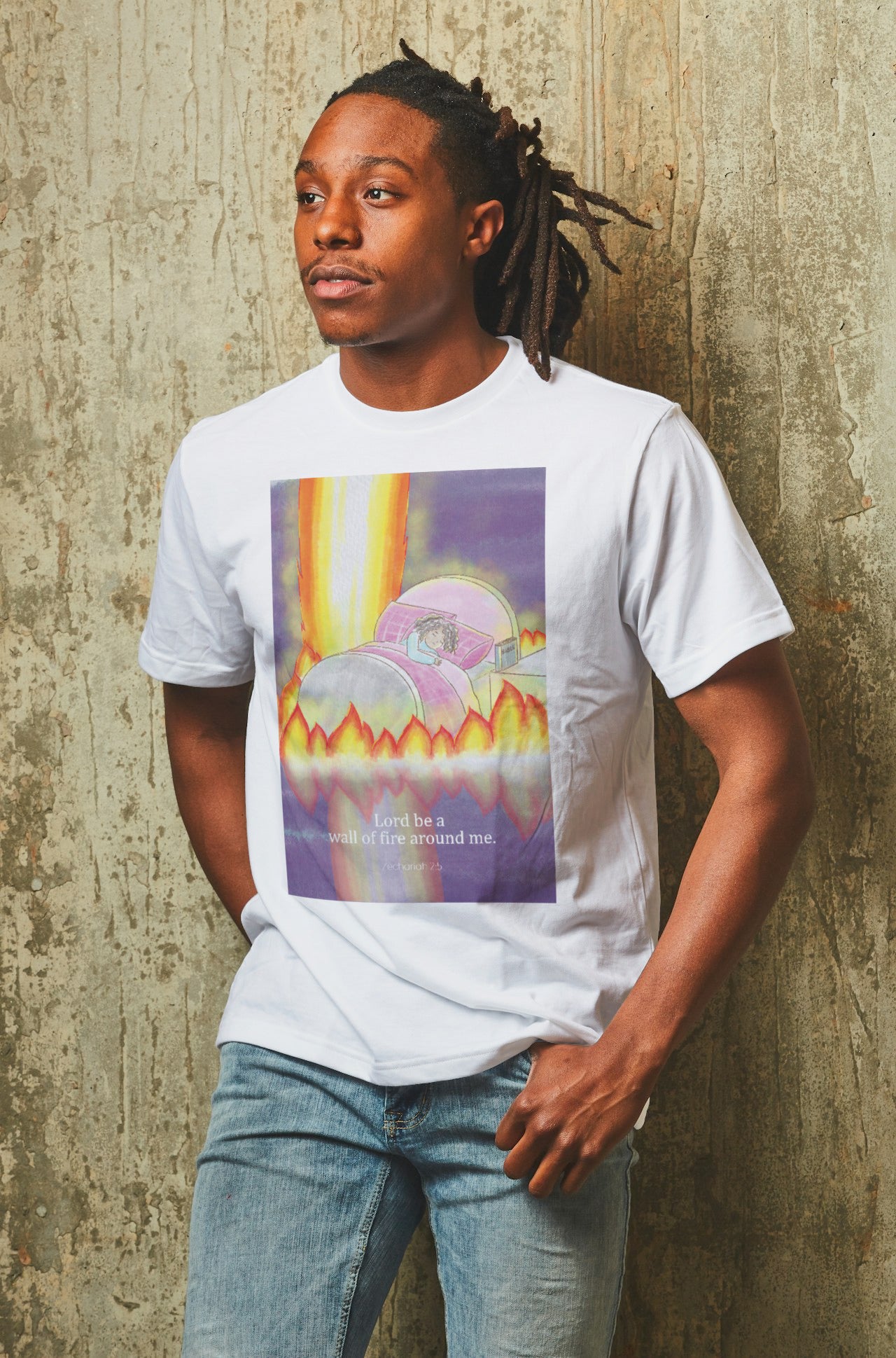 Lord Be A Wall Of Fire Around Me (White) Unisex Softstyle T-Shirt